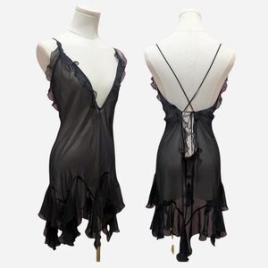 2004 Victoria's Secret Sheer Black Ruffle Mini Slip Dress (Large)